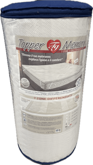 Biancaluna Topper Memory 180x200 made in Italy 6 cm cerniera su 3 lati Magazzinieuropa