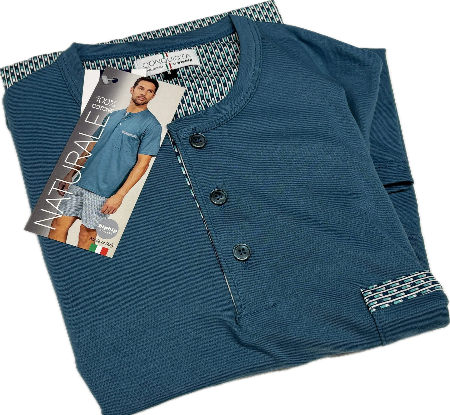 Bipbip Pigiama uomo corto estivo Bipbip made in Italy Verde acqua Magazzinieuropa