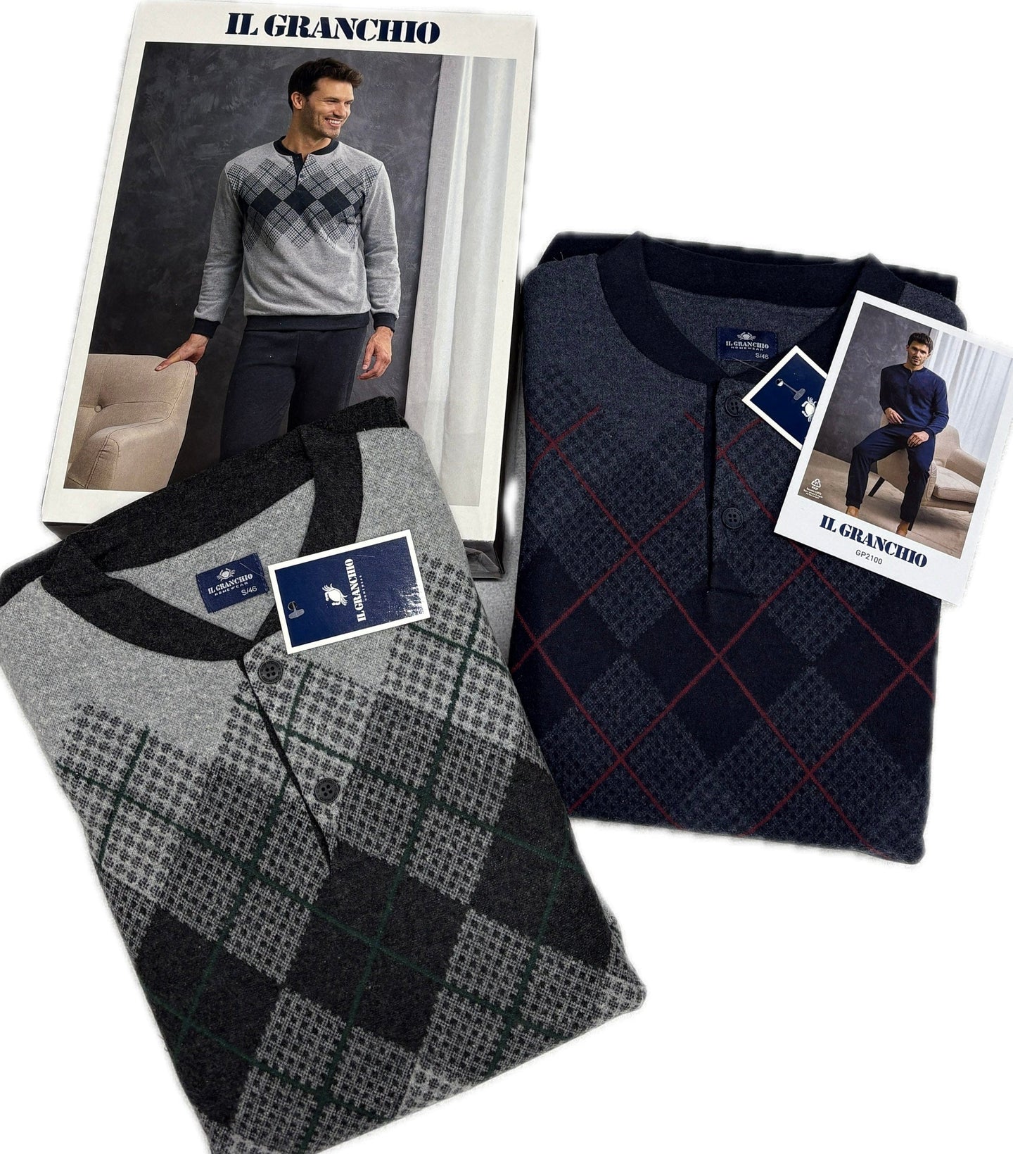 Coloriamoci Pigiama Felpato da uomo del Granchio rombi fine serie metà prezzo Magazzinieuropa