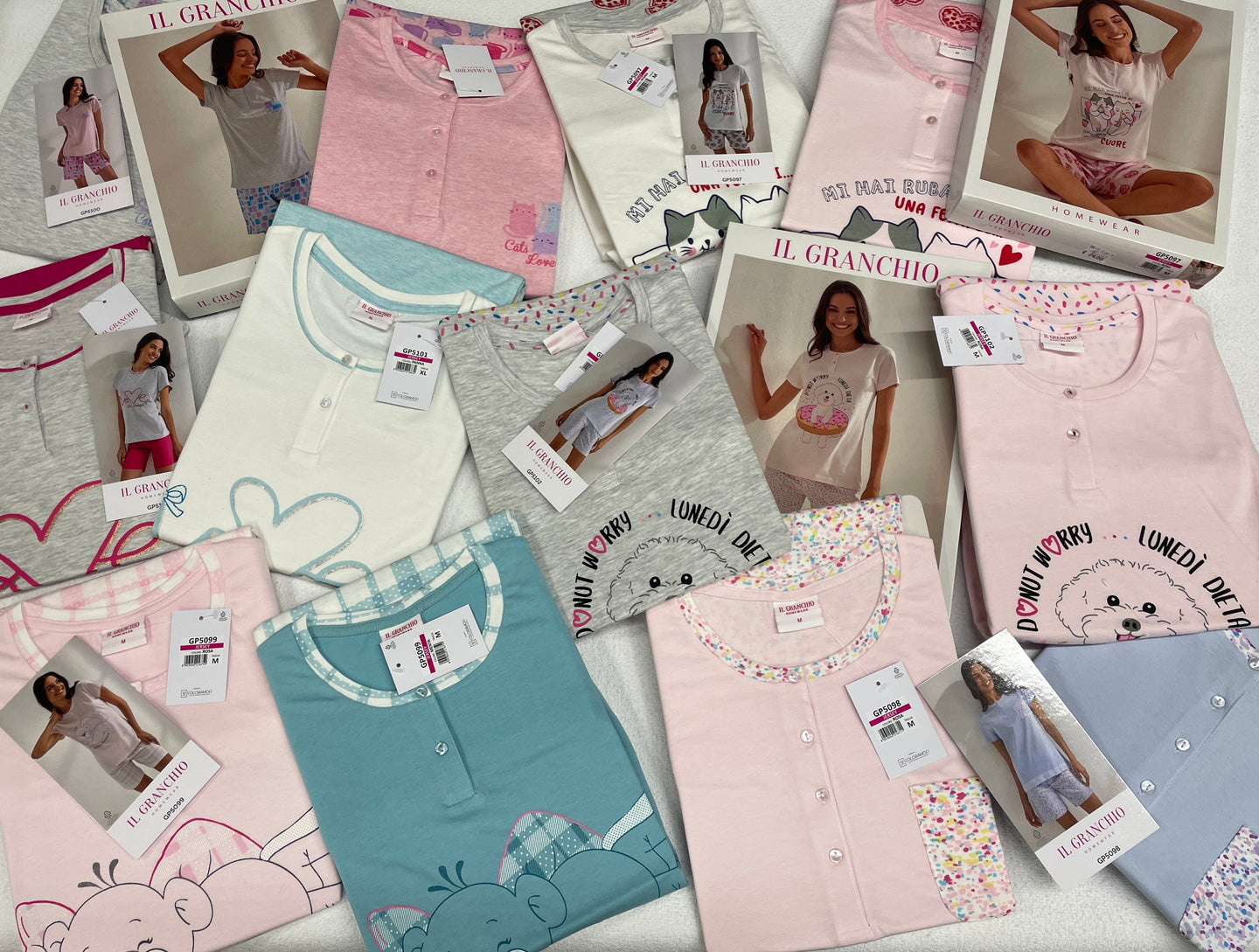 Coloriamoci Pigiami corti donna del Granchio stock fantasia assortite mix Magazzinieuropa