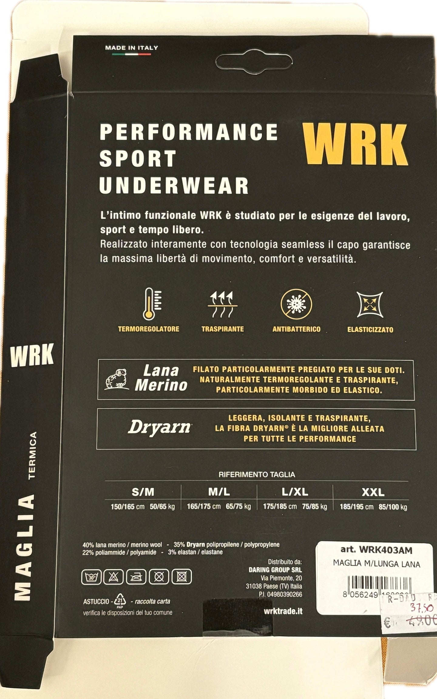 Daring Group Maglia termica unisex lana merino Made in Italy Magazzinieuropa