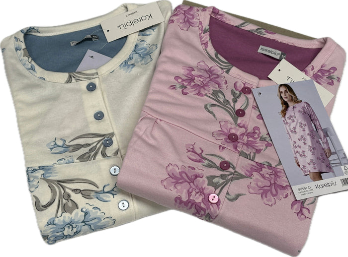 Karelpiù Camicia da notte donna caldo cotone Emozioni Fiorato 