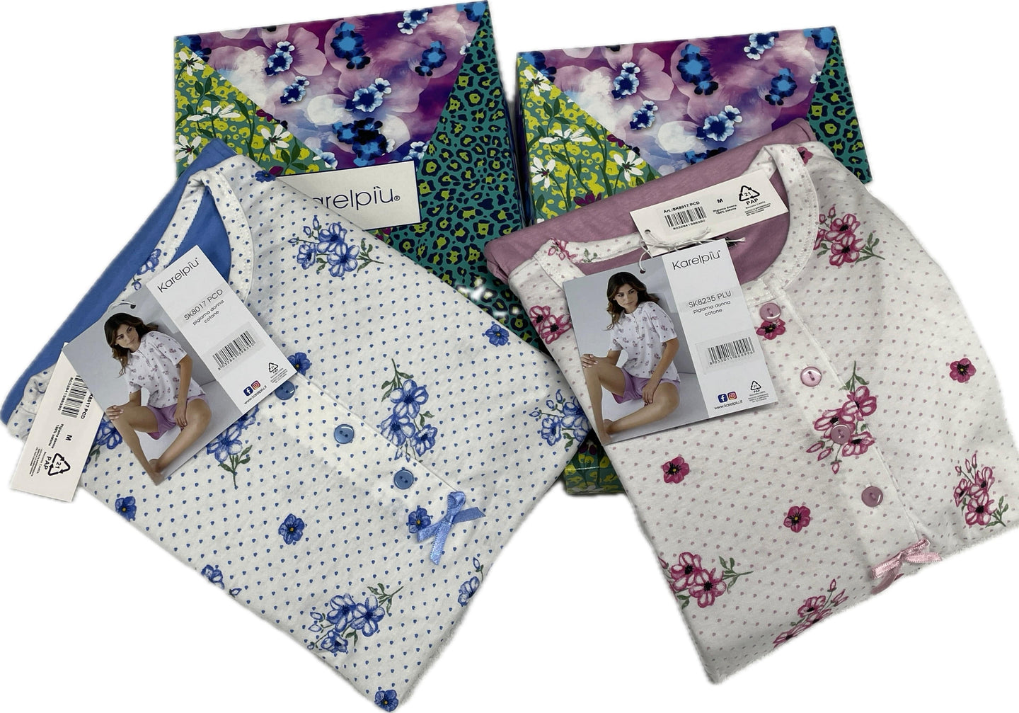 Karelpiù Pigiama corto da donna 100% cotone fiorato 12,50 euro Magazzinieuropa