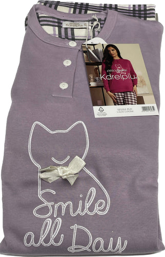 Karelpiù Pigiama gatto donna caldo cotone Emozioni Made in Italy Magazzinieuropa