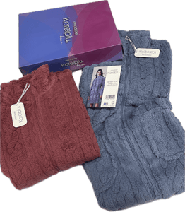 Karelpiù Vestaglia  da donna lnga in Coral Fleece full zip fine serie Magazzinieuropa