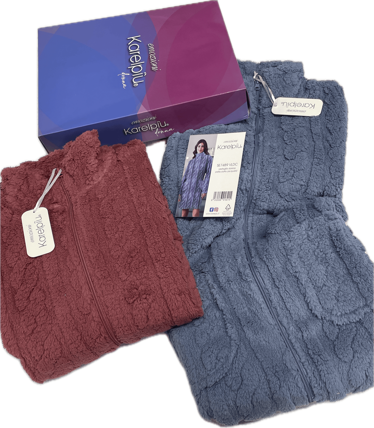 Karelpiù Vestaglia  da donna lnga in Coral Fleece full zip fine serie Magazzinieuropa