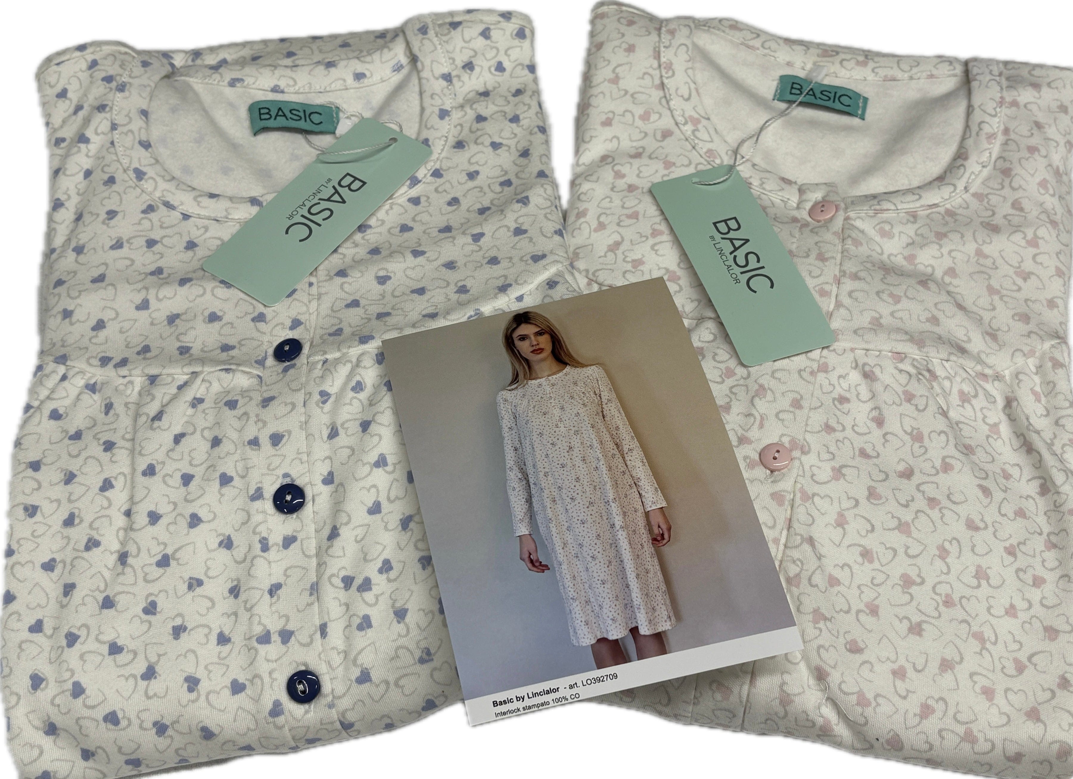 Camicia Da Notte Linclalor Manica Lunga Serafino Raglan – 100% Cotone, Fantasia Floreale, Made In Italy