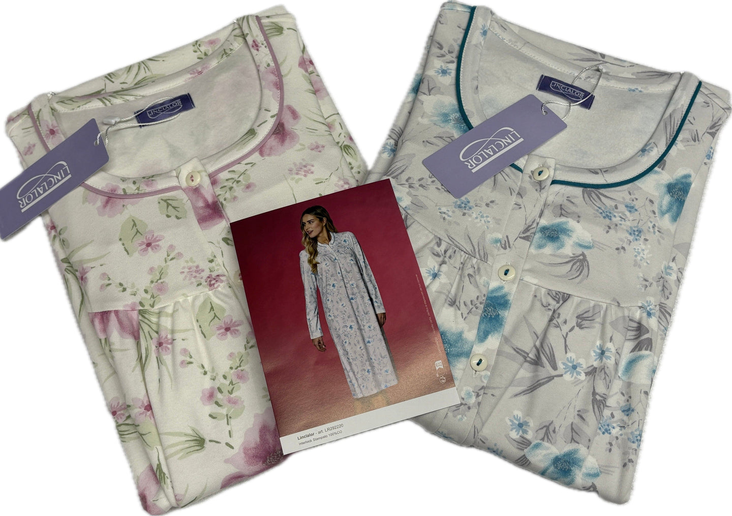 Linclalor Camicia da notte cotone caldo Linclalor 26' Argento e Panna Magazzinieuropa