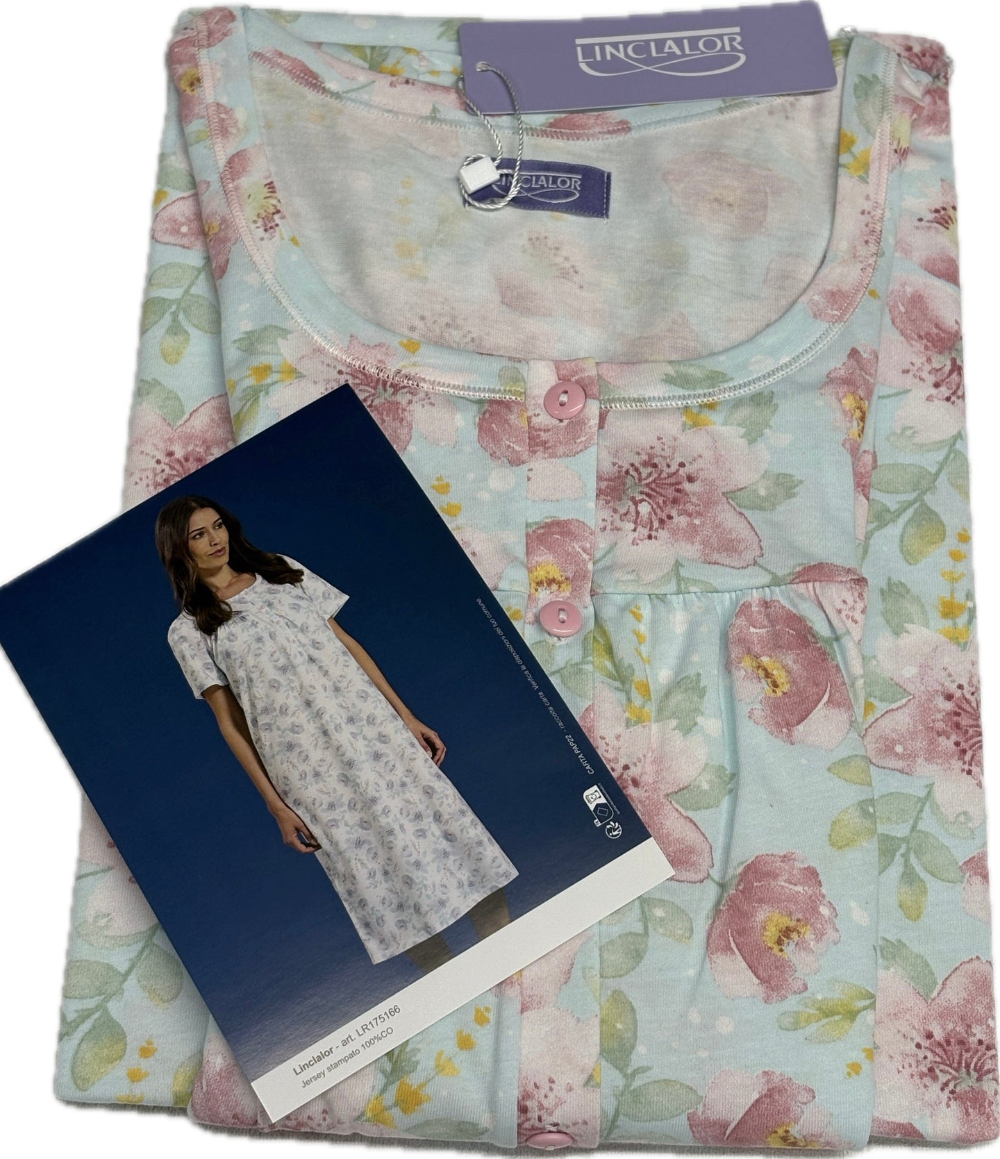 Camicia da notte mezza manica Linclalor cotone leggero fine serie