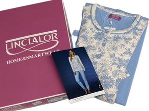 Linclalor Pigiama donna Linclalor giovane caldo cotone inverno 2026 fantasia azzurro Magazzinieuropa