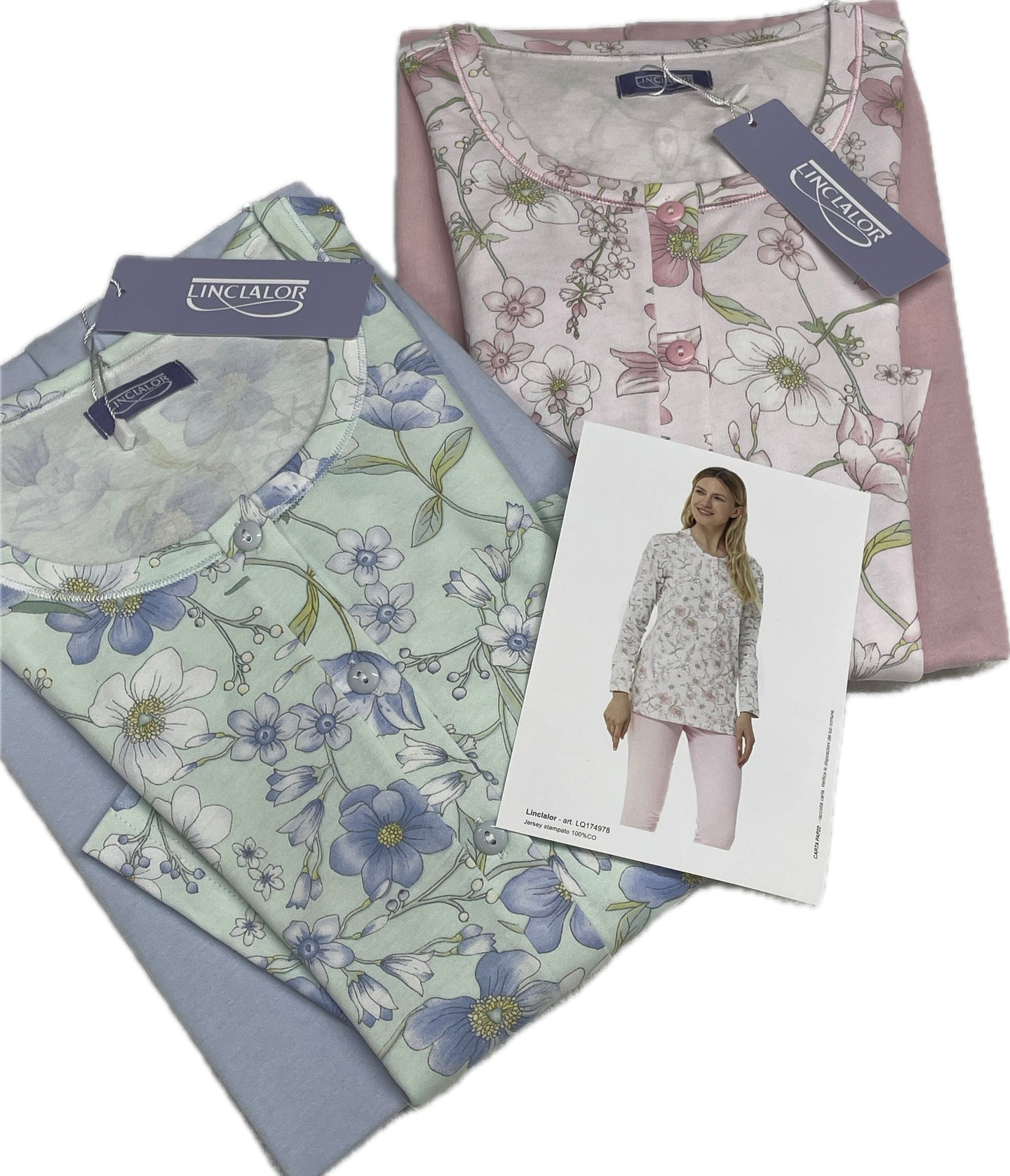 Magazzini Europa Pigiama donna Linclalor 100% cotone Fiorato Magazzinieuropa