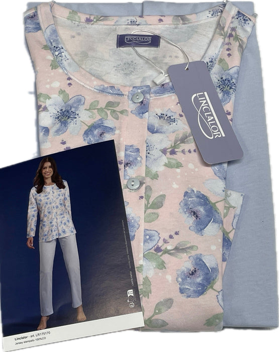 Magazzini Europa Pigiami da donna Linclalor aperto davanti 100% cotone stock primavera 25/26 ospedale Magazzinieuropa