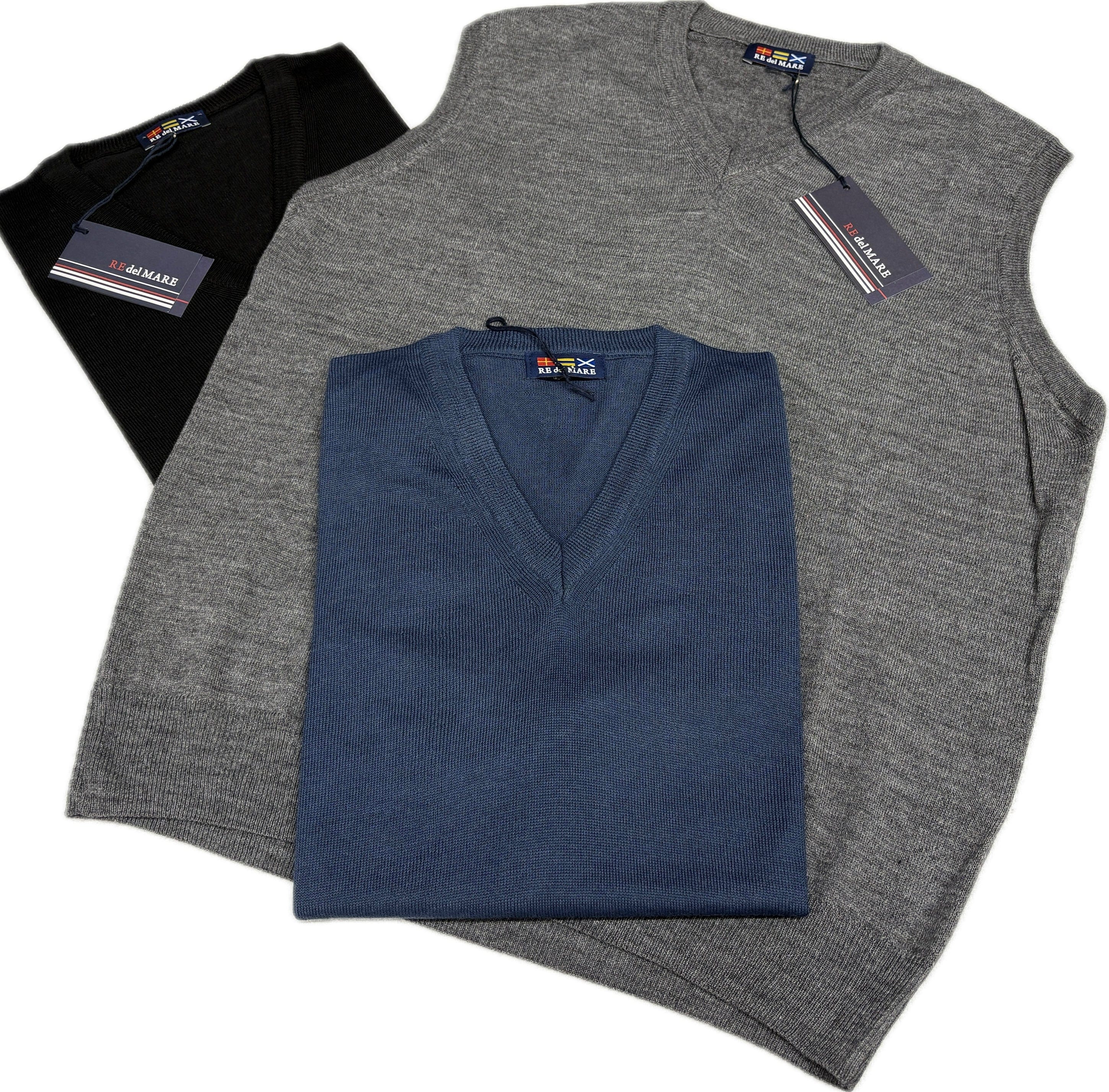 RE DEL MARE Gilet Uomo Senza Maniche Scollo A V Cotone Made in Italy