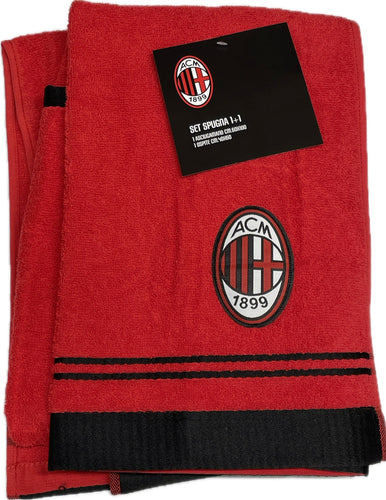 Perseo Trade srl Set asciugamano+ospite Ufficiale Milan calcio spugna cotone 100% Magazzinieuropa