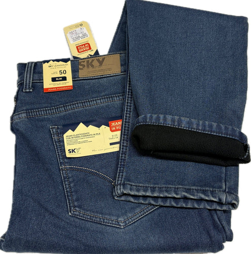 Skytshirt Jeans imbottito foderato in pile elasticizzati vita comoda Sky sport Magazzinieuropa
