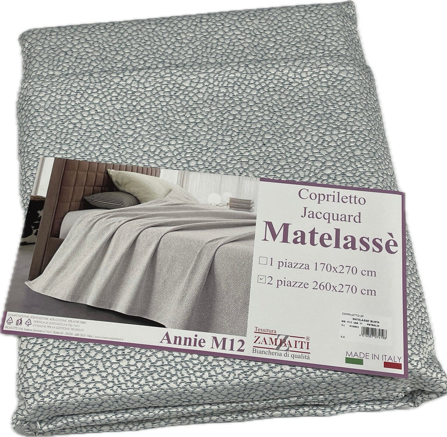 Zambaiti Copriletto Jacquard Matelassè fatto in Italia marmoreo Magazzinieuropa