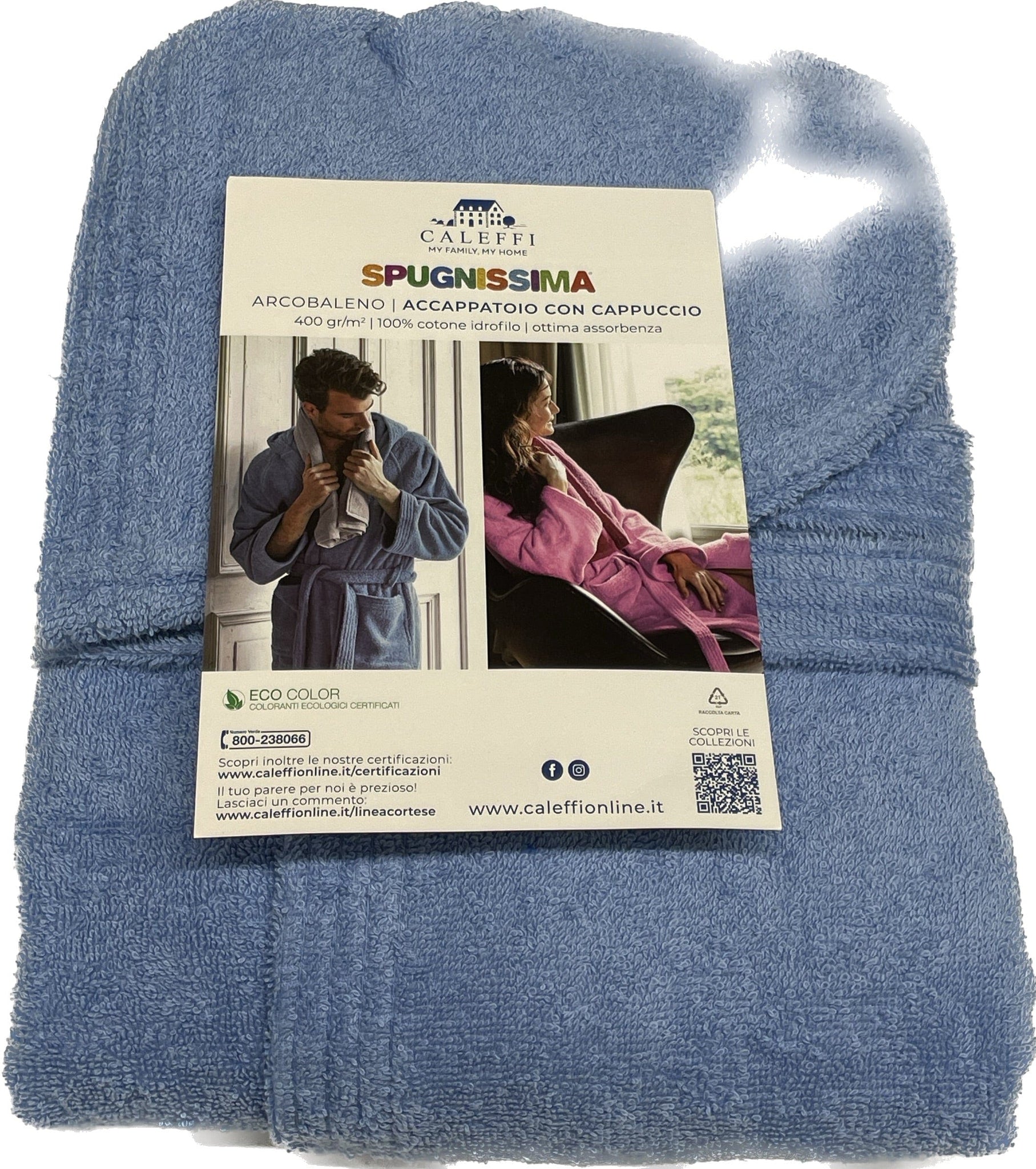 Accappatoio Young Caleffi In Cotone - Con Cappuccio, Tascher E Cintura, Taglie 4-14 Anni - Foto 3